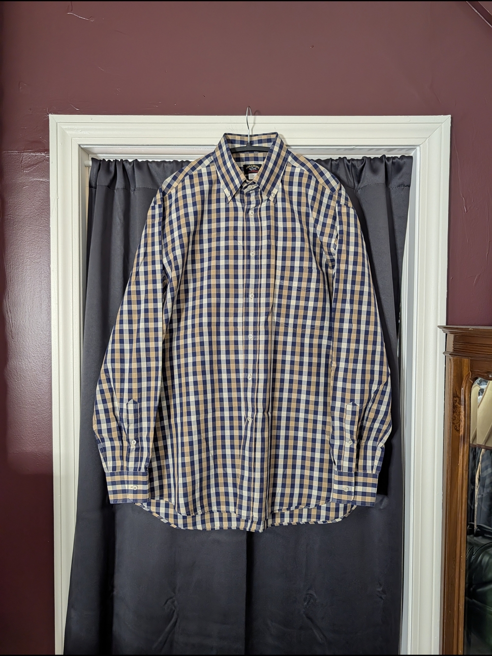 Paul & Shark Blue/Brown Plaid Made In Italy Cotton Mens Button-Down Shirt L